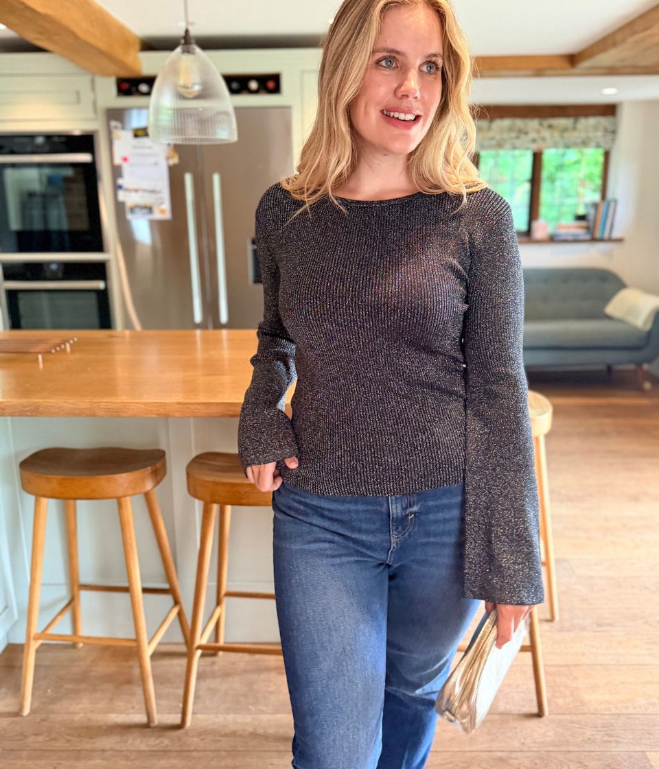 Black Sparkle Ribbed Knit Jumper