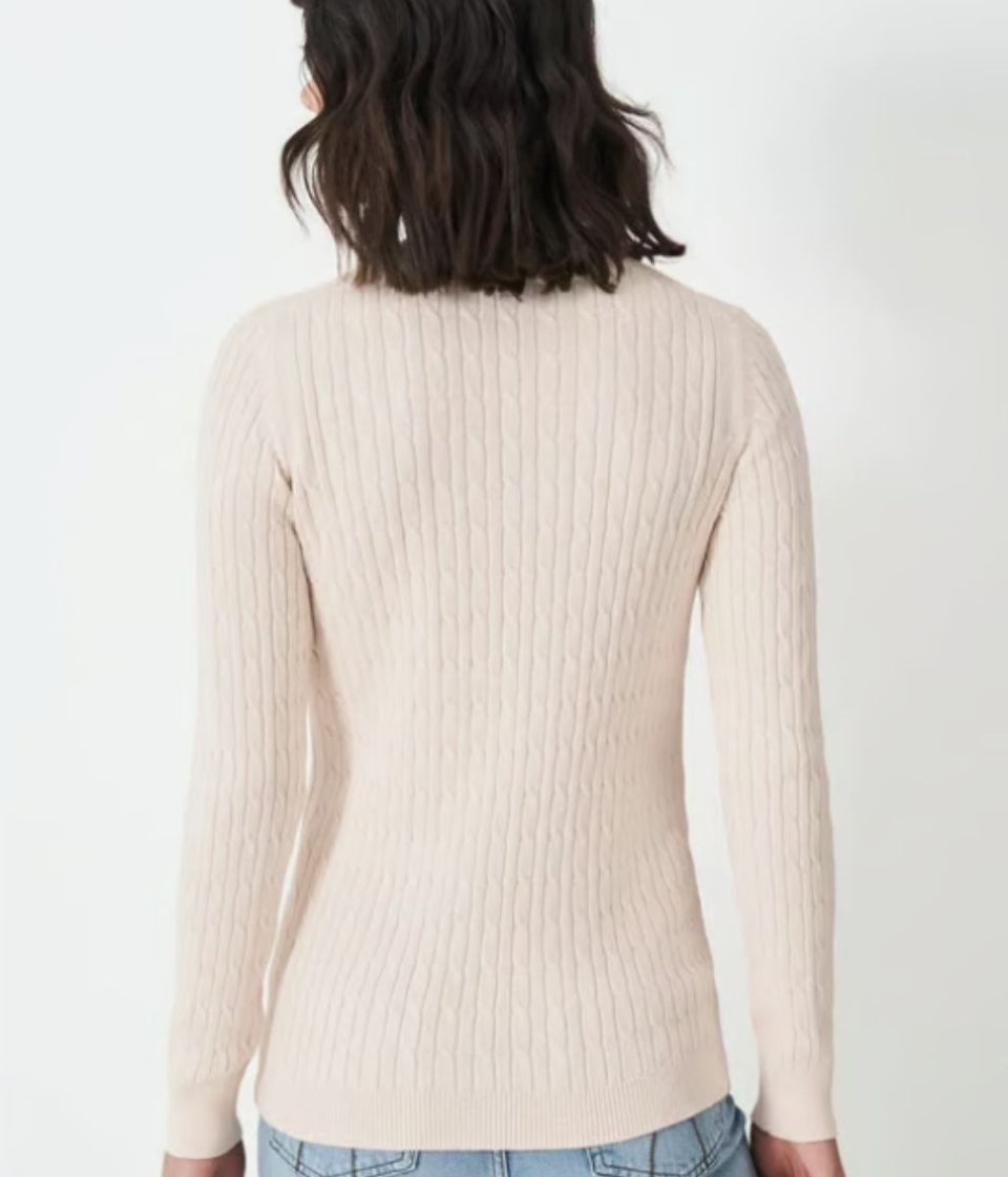 Ivory V Neck Twisted Cable Jumper