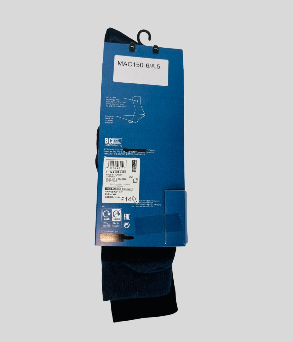 Mens Blue 5 Pack Cotton Rich Socks