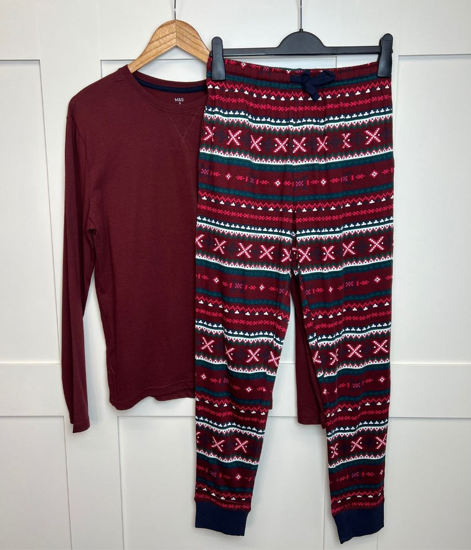 Mens Burgundy Pyjama Set