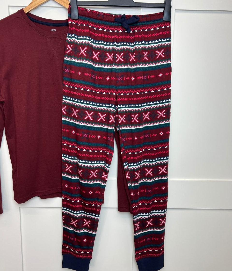 Mens Burgundy Pyjama Set