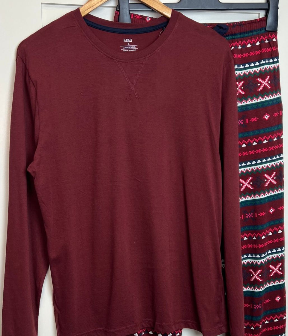 Mens Burgundy Pyjama Set