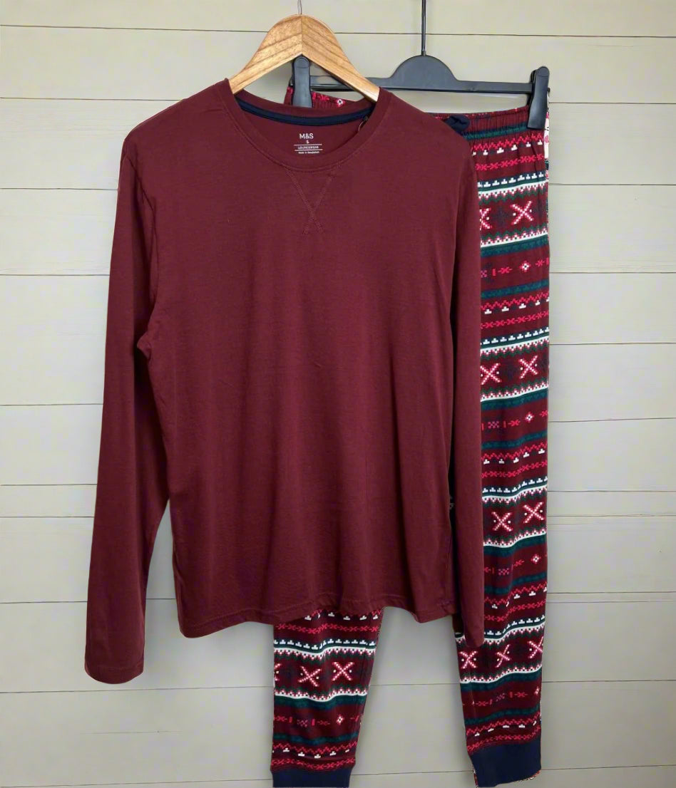 Mens Burgundy Pyjama Set