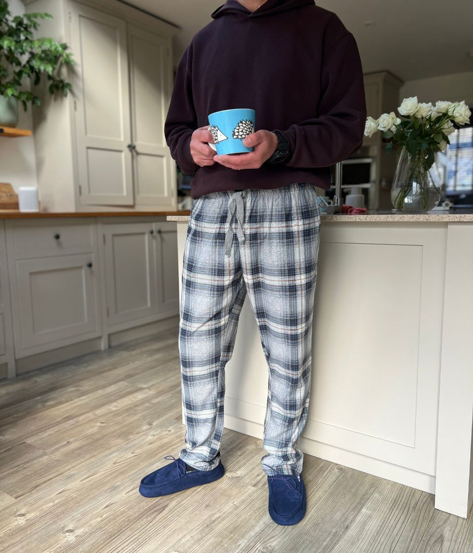 Mens Grey Checked Pyjama Bottoms