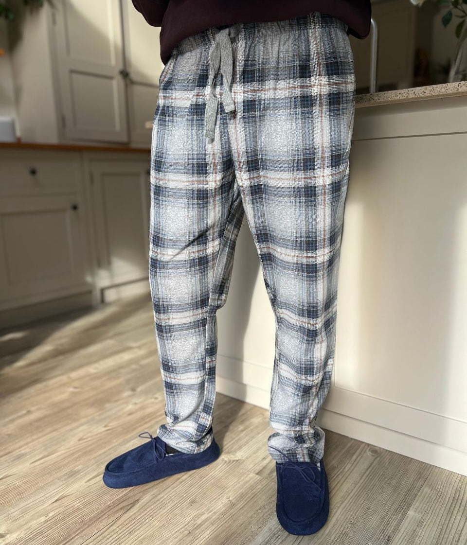 Mens Grey Checked Pyjama Bottoms