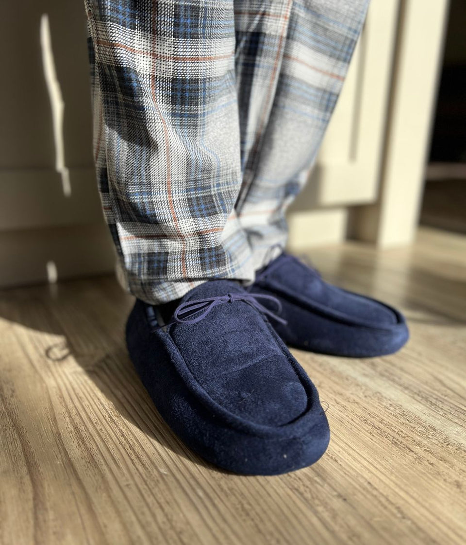 Men's Navy Faux Suede Slippers
