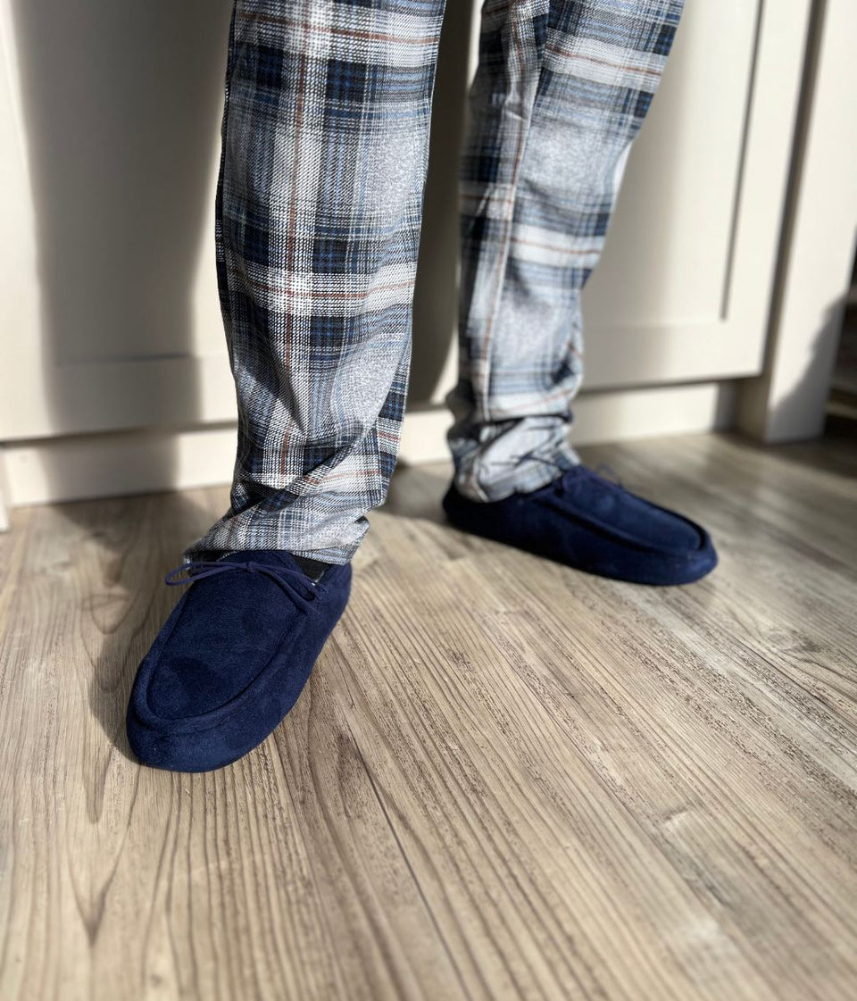 Men's Navy Faux Suede Slippers