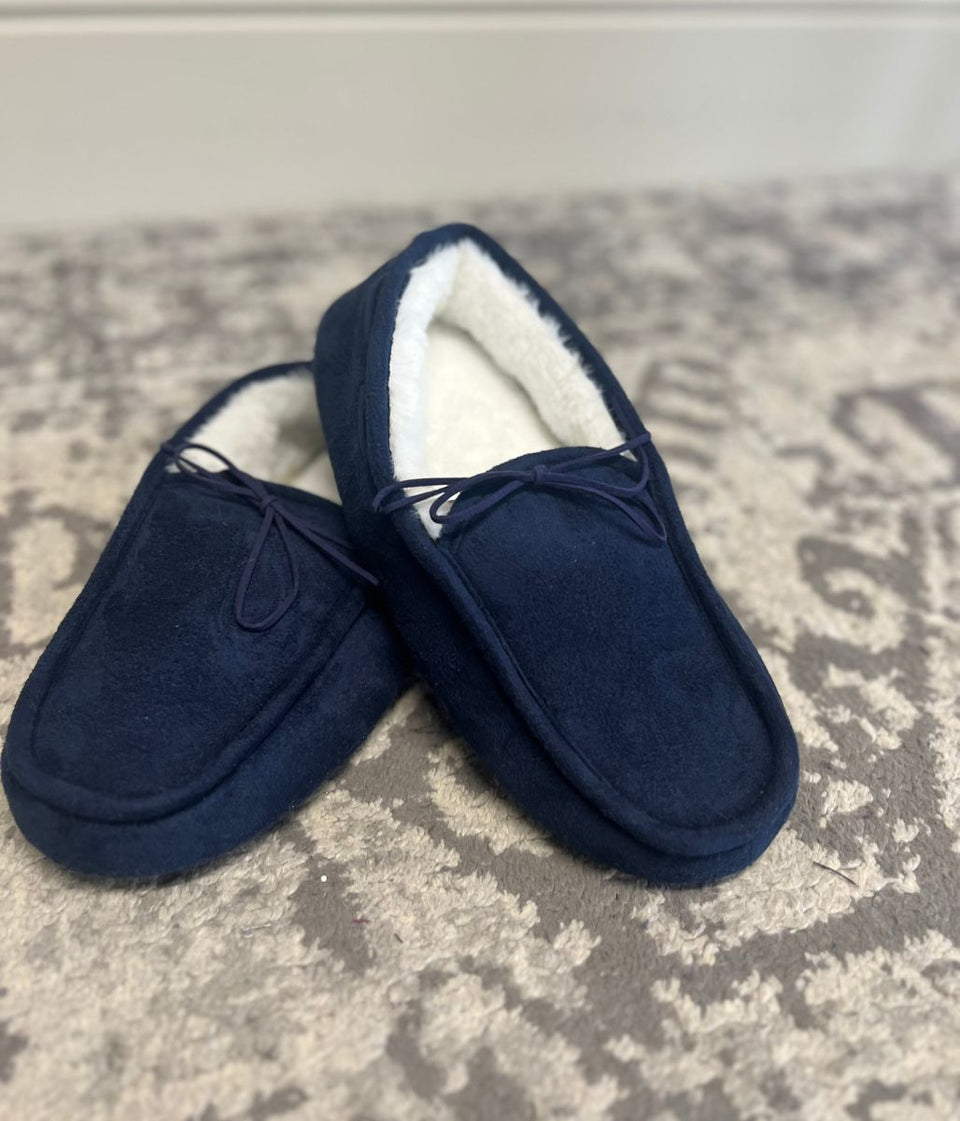 Men's Navy Faux Suede Slippers