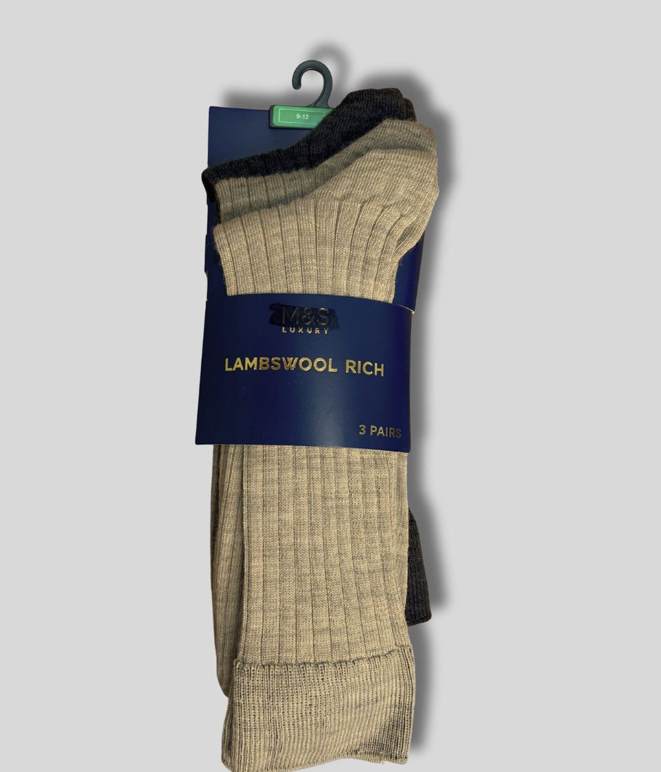 Brown Mix 3pk Mens Lambswool Rich Socks