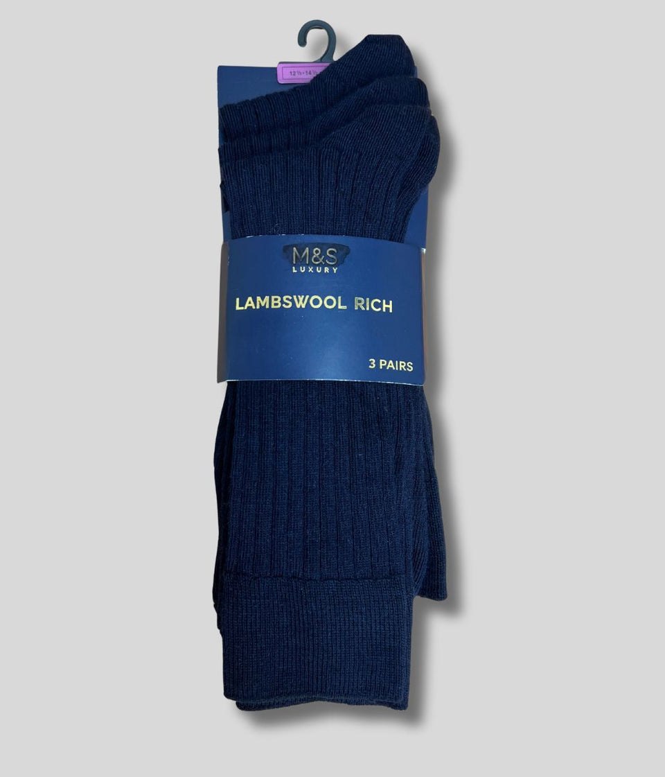 Navy 3pk Mens Lambswool Rich Socks