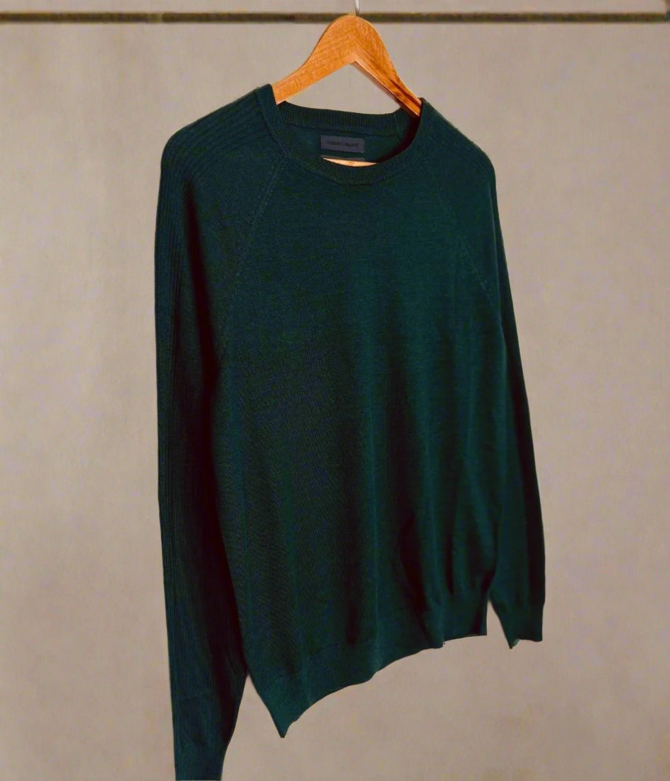 Men's Green Merino Wool Jumper Fleece 