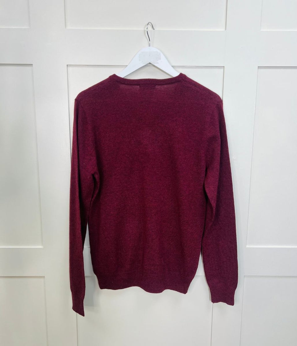 Burgundy Men's Wool Rich V Neck Jumper