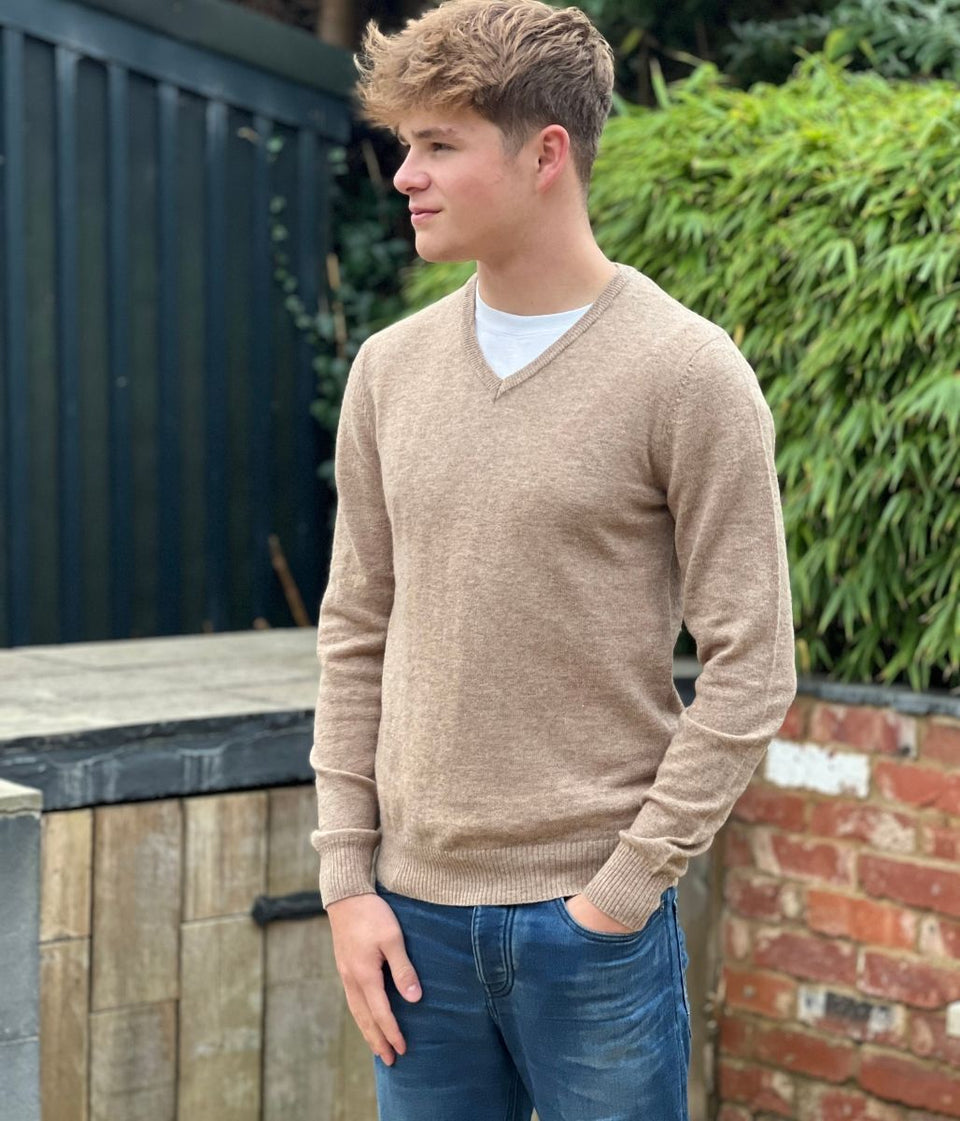 Natural Men's Wool Rich V Neck Jumper