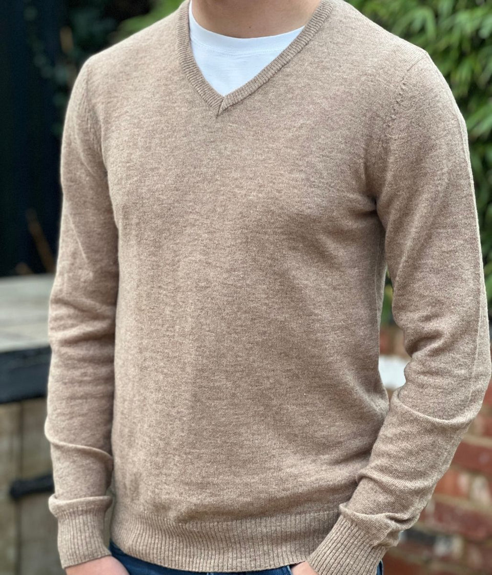 Natural Men's Wool Rich V Neck Jumper