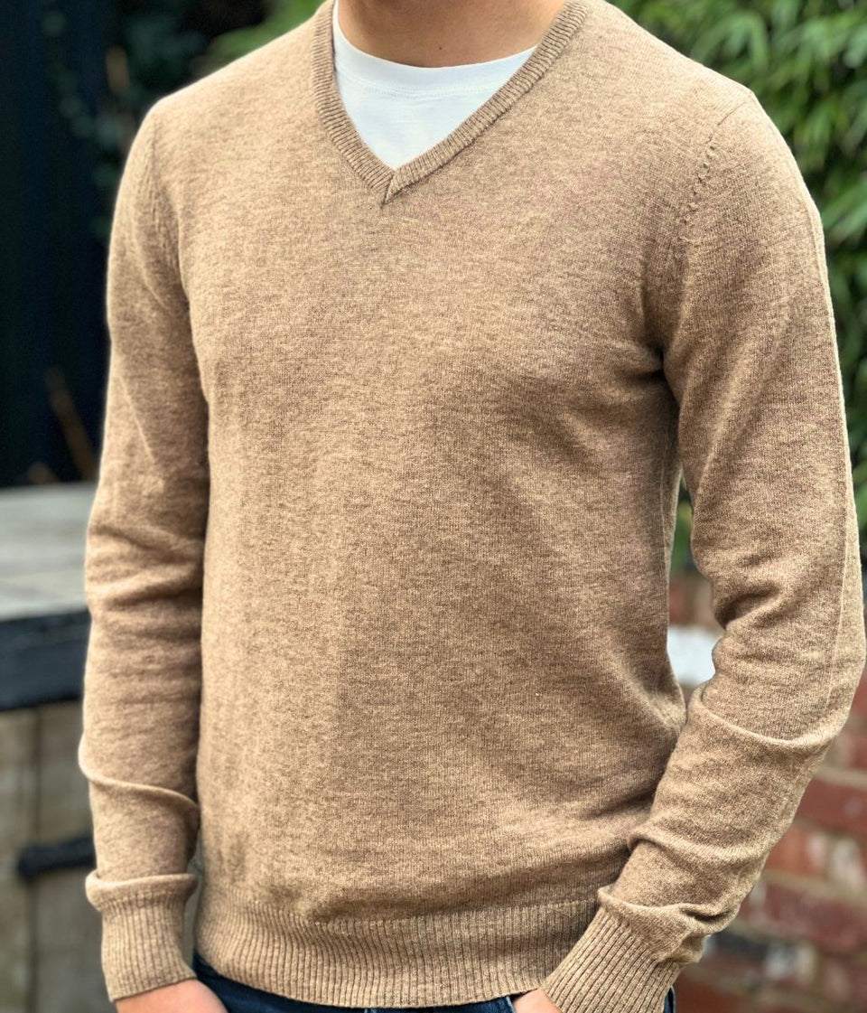 Stone Men's Wool Rich V Neck Jumper