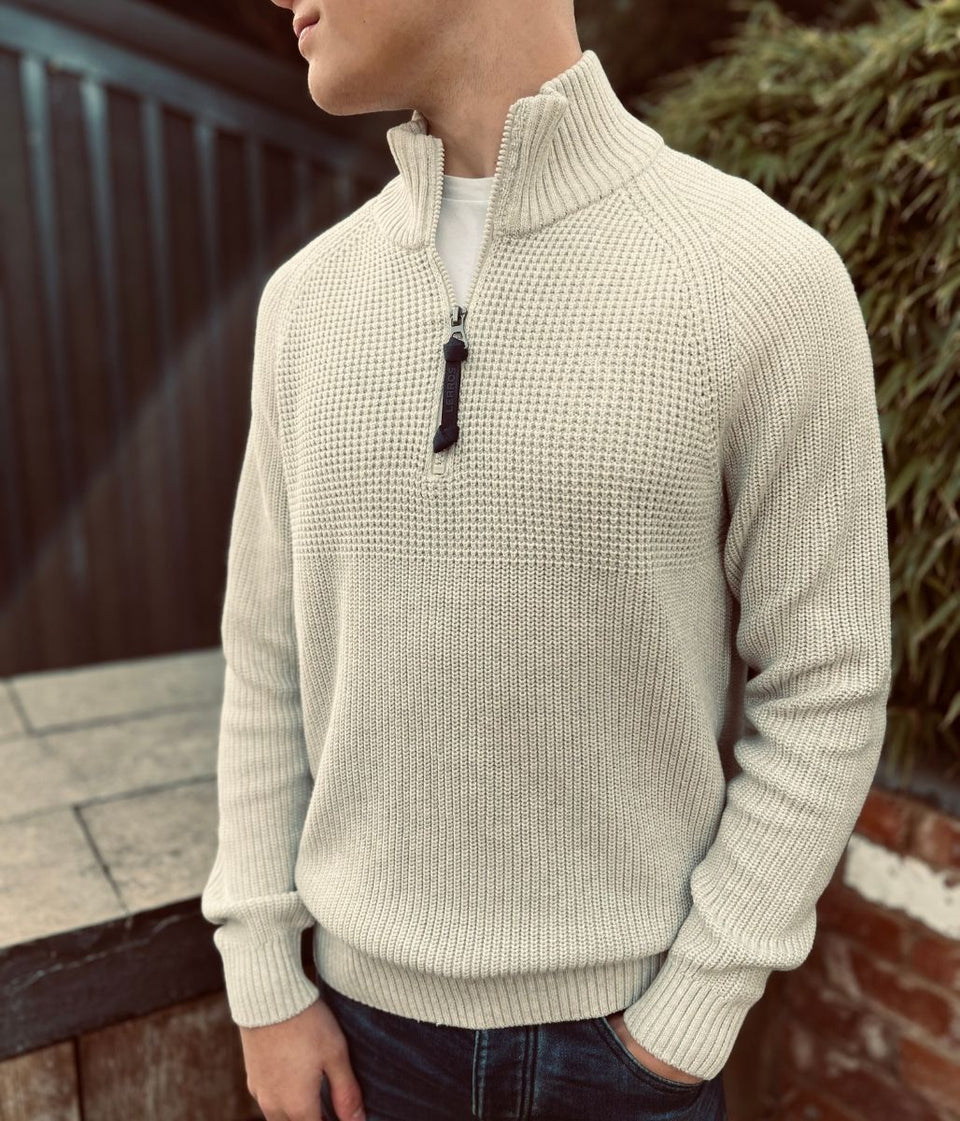 Grey Mens 1/4 Zip Cotton Jumper