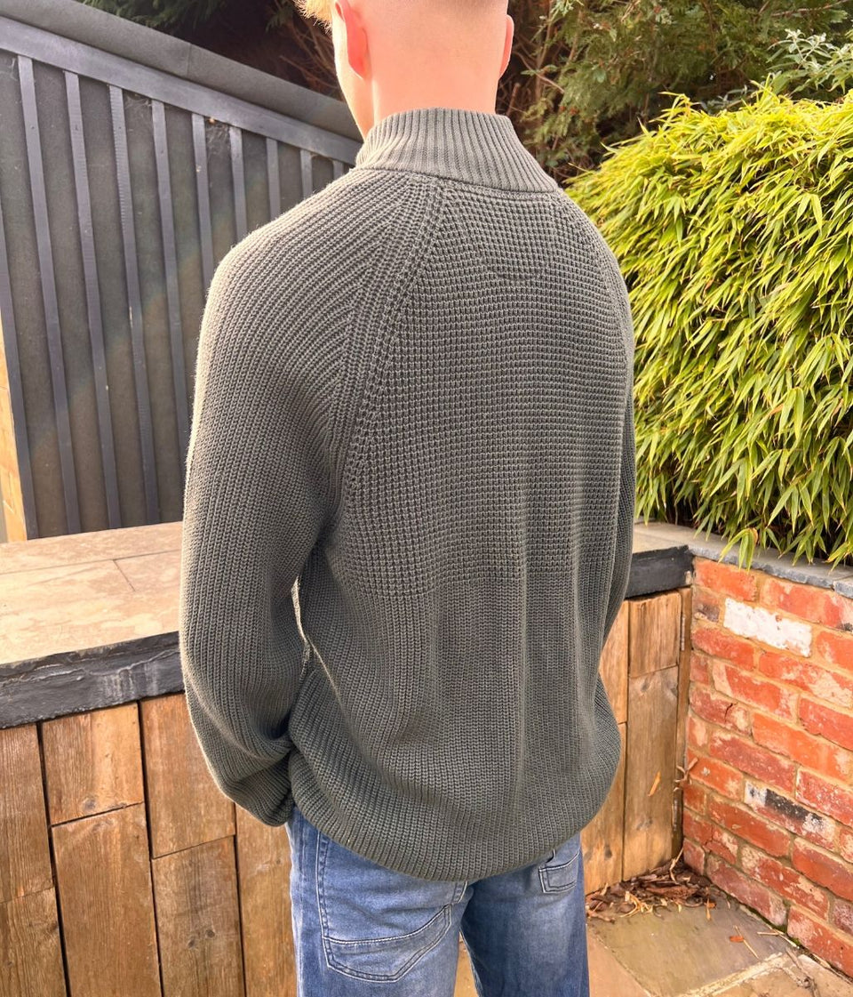 Green Mens 1/4 Zip Cotton Jumper