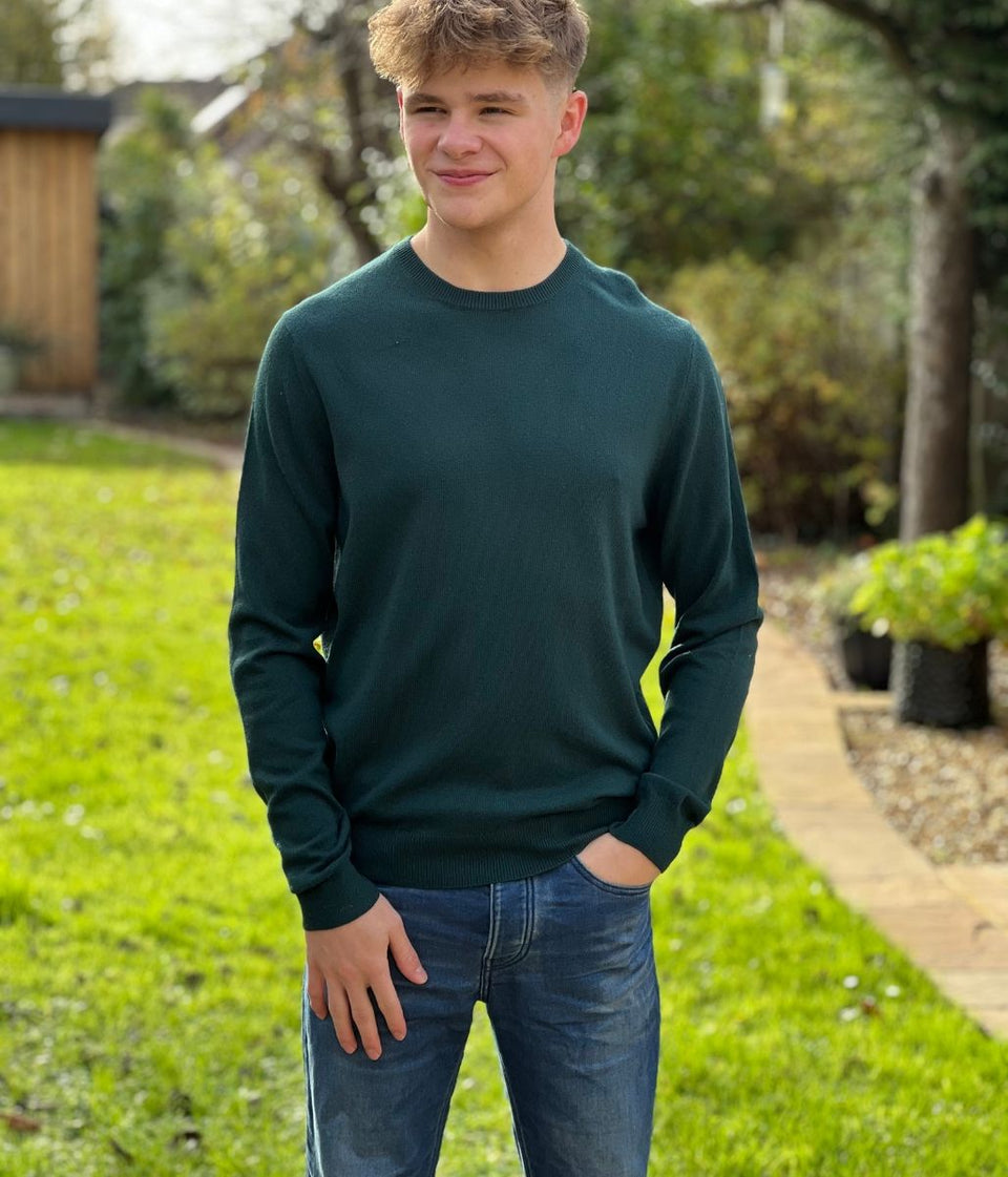 Bottle Green Mens Wool Blend Crew Neck Jumper