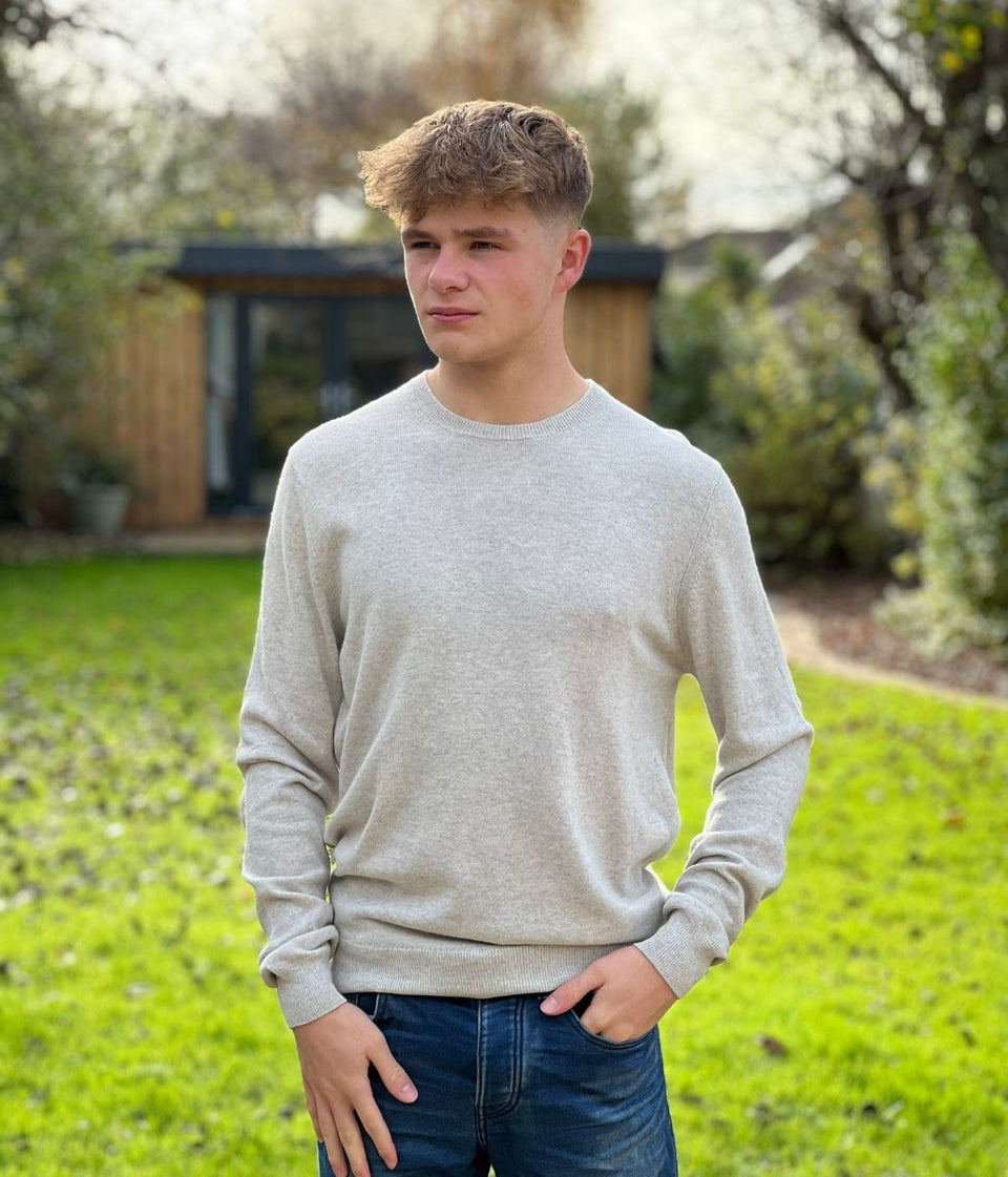 Grey Mens Wool Blend Crew Neck Jumper