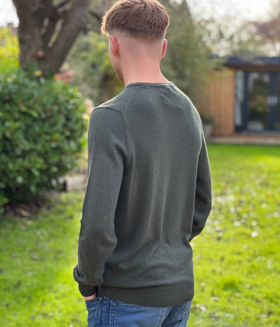 Dark Green Mens Wool Blend Crew Neck Jumper