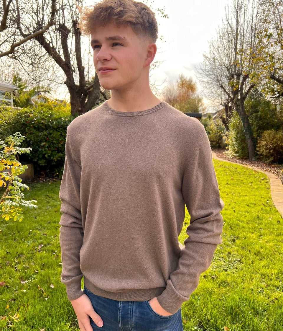 Light Brown Mens Wool Blend Crew Neck Jumper