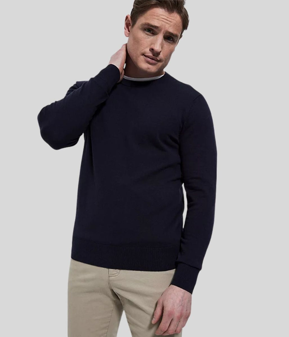 Navy Mens Wool Blend Crew Neck Jumper