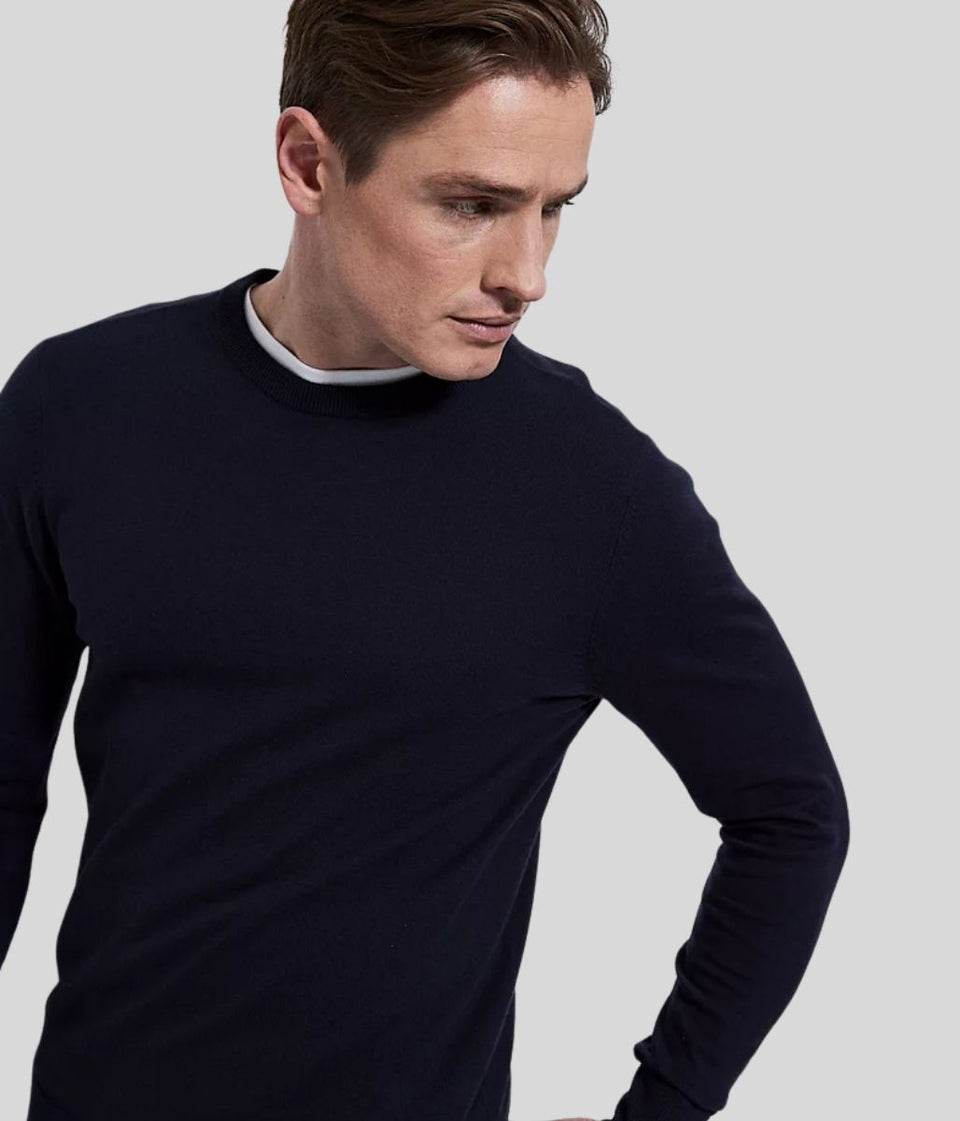 Navy Mens Wool Blend Crew Neck Jumper