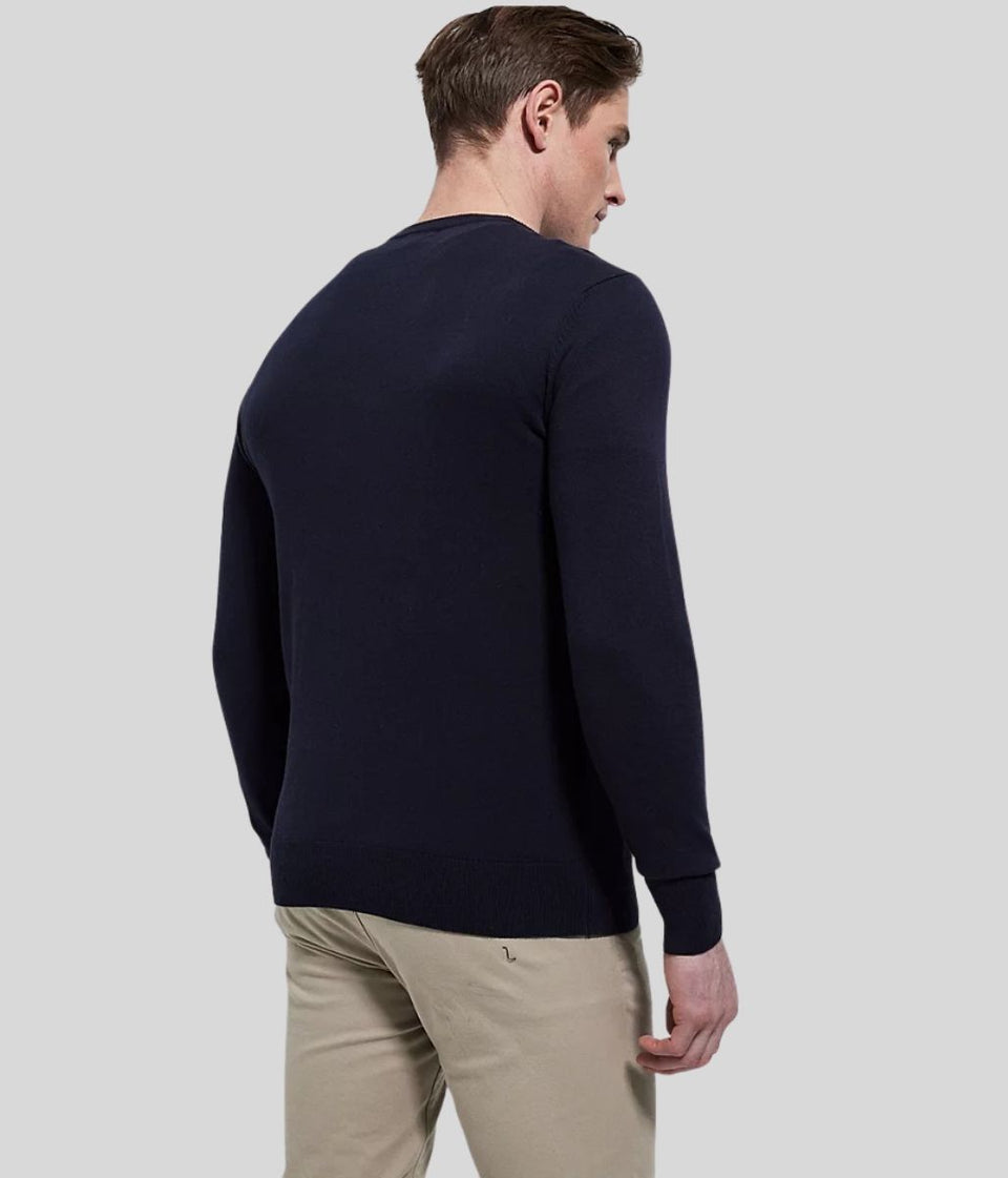 Navy Mens Wool Blend Crew Neck Jumper