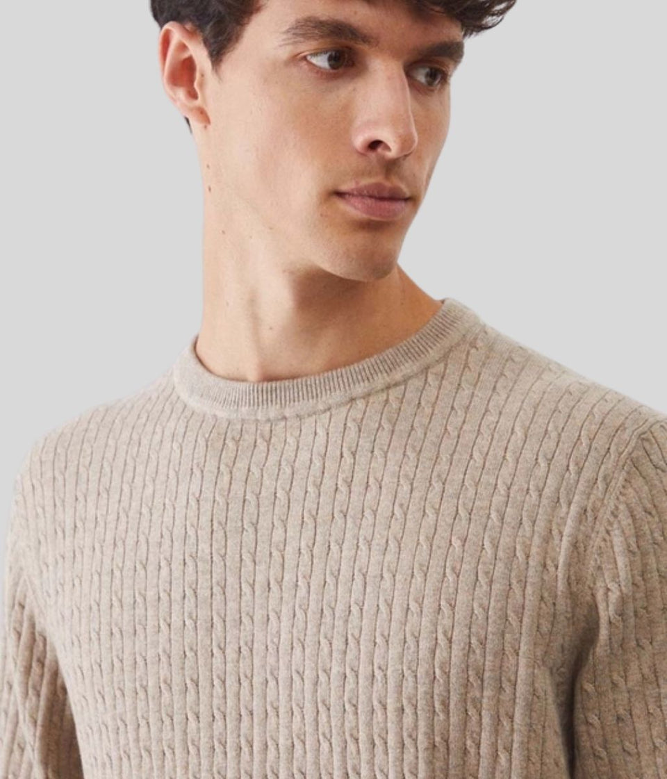 Stone Mens Wool Blend Cable Jumper