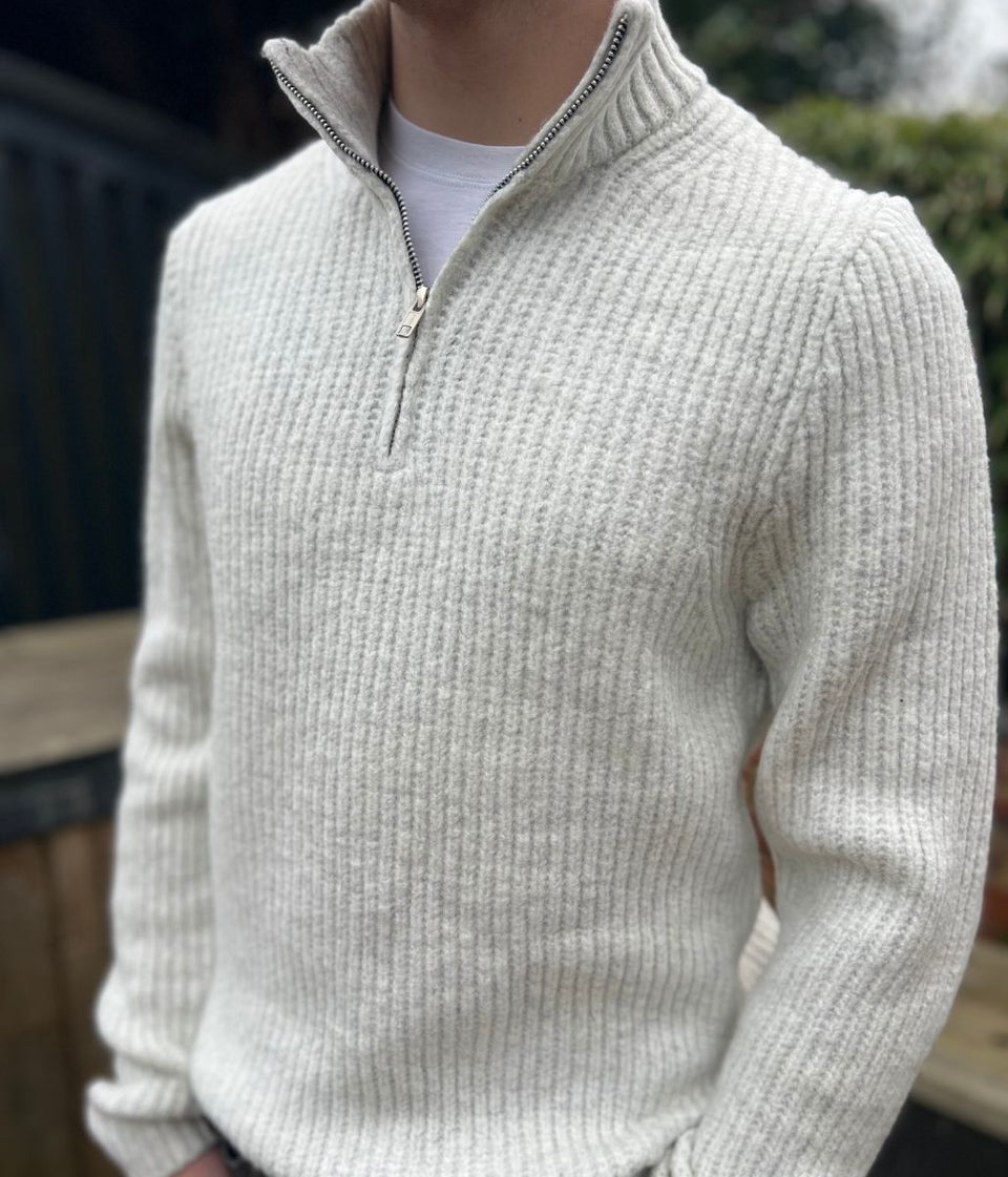 Light Grey Mens Half Zip Jumper