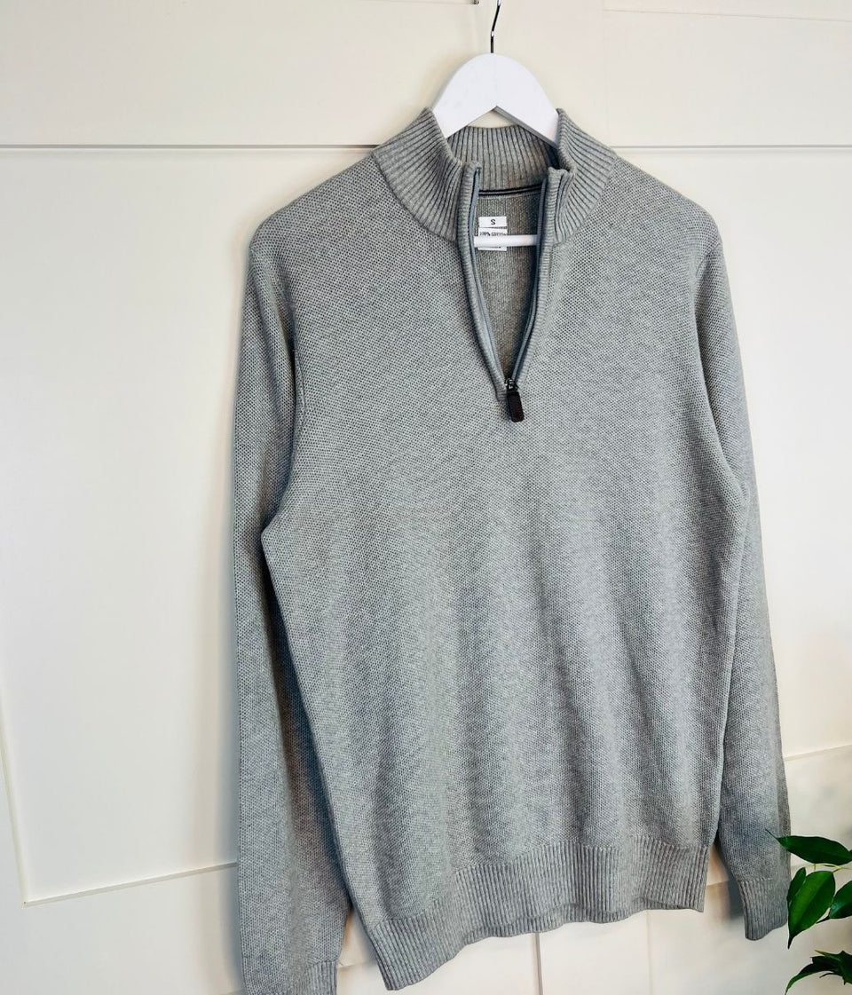 Light Grey Mens 1/4 Zip Jumper