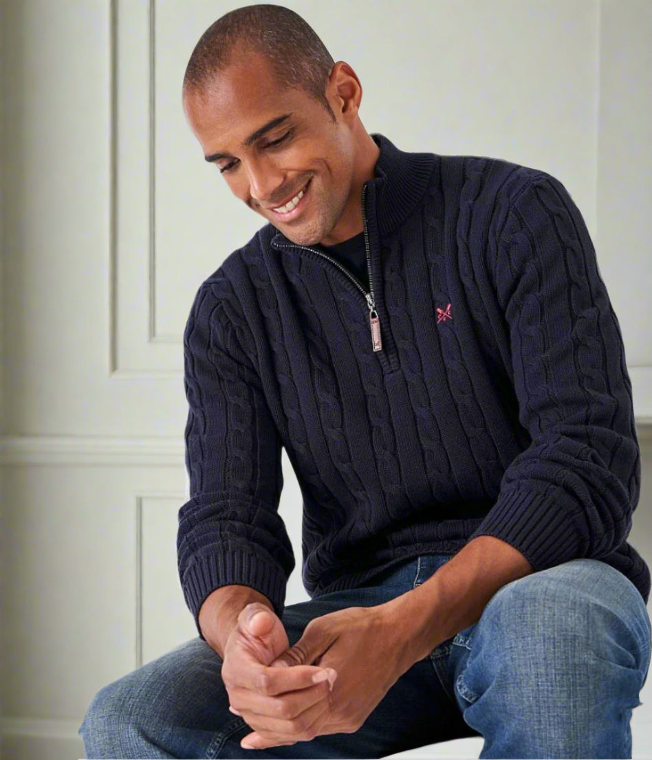 Dark Navy Mens Oarsman Cotton Half Zip Jumper
