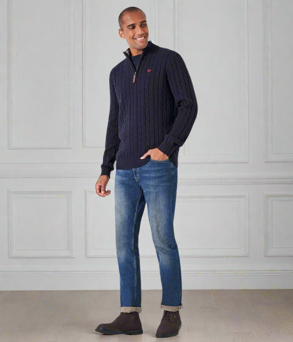 Dark Navy Mens Oarsman Cotton Half Zip Jumper