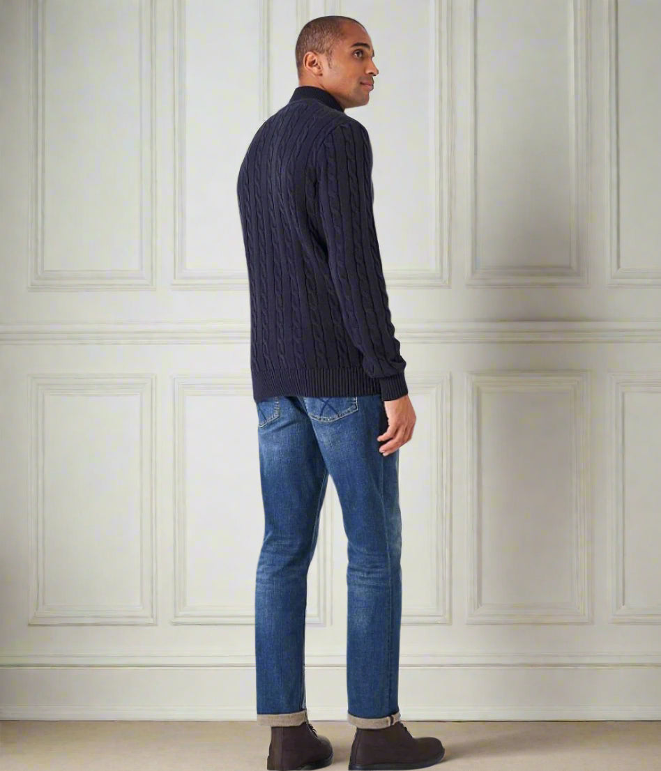 Dark Navy Mens Oarsman Cotton Half Zip Jumper