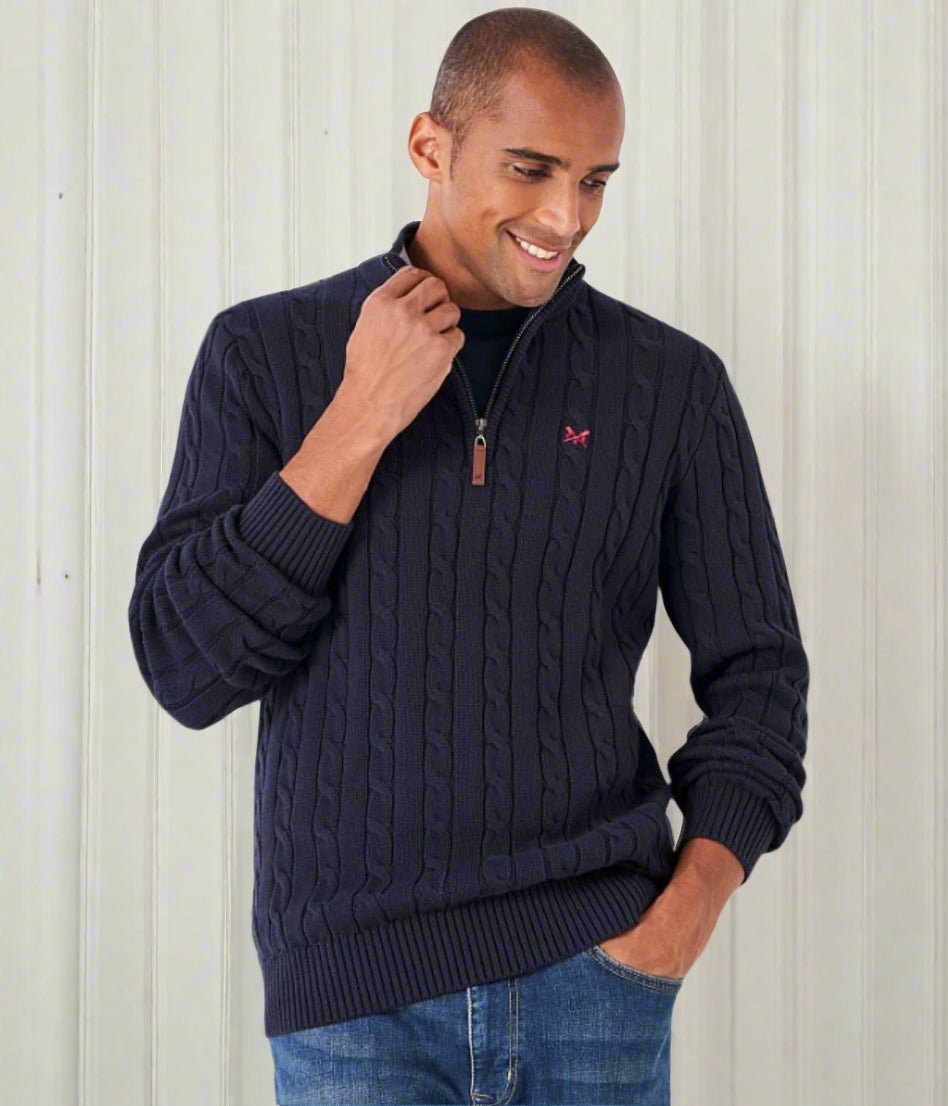 Dark Navy Mens Oarsman Cotton Half Zip Jumper