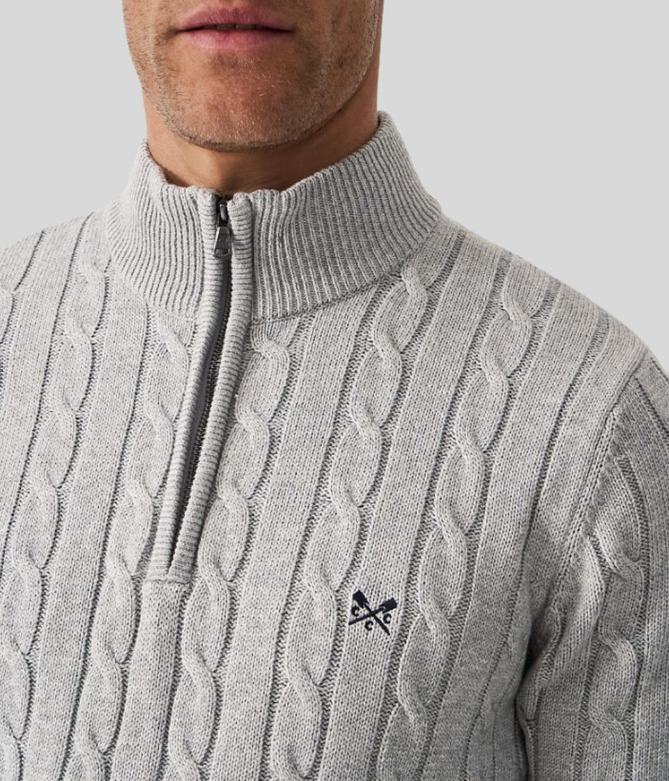 Grey Mens Oarsman Cotton Half Zip Jumper