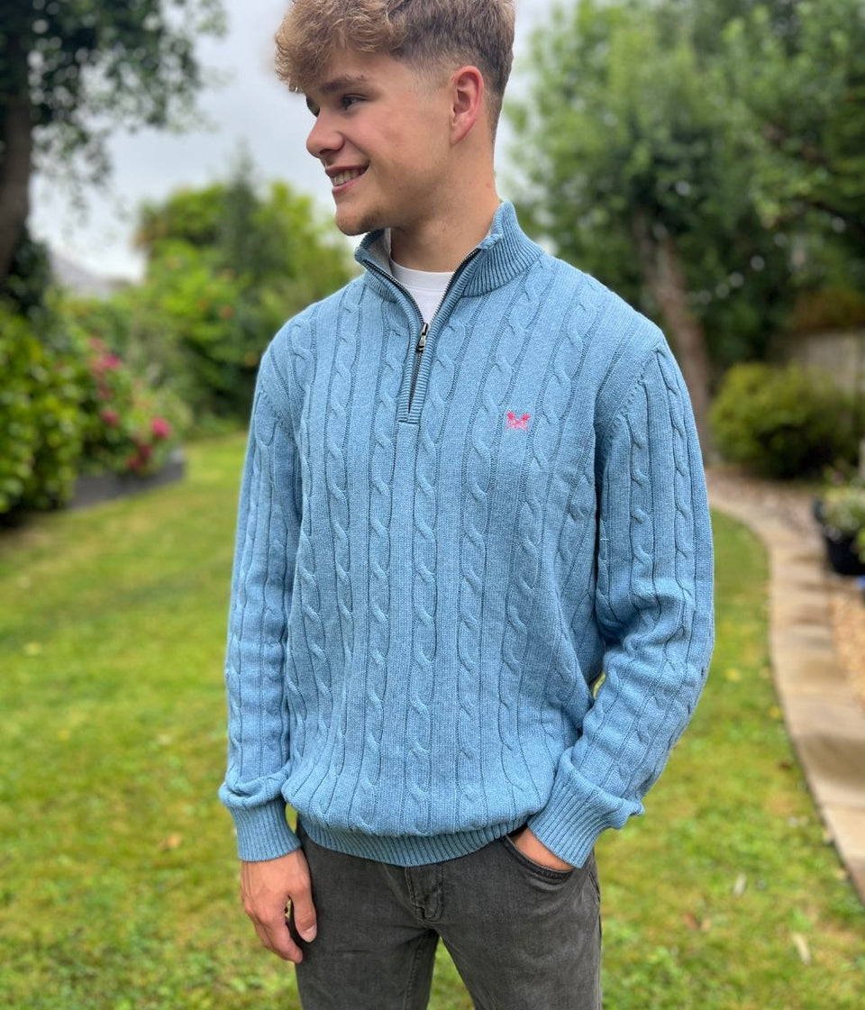 Light Blue Mens Oarsman Cotton Half Zip Jumper
