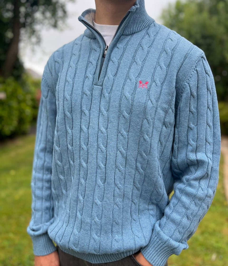 Light Blue Mens Oarsman Cotton Half Zip Jumper