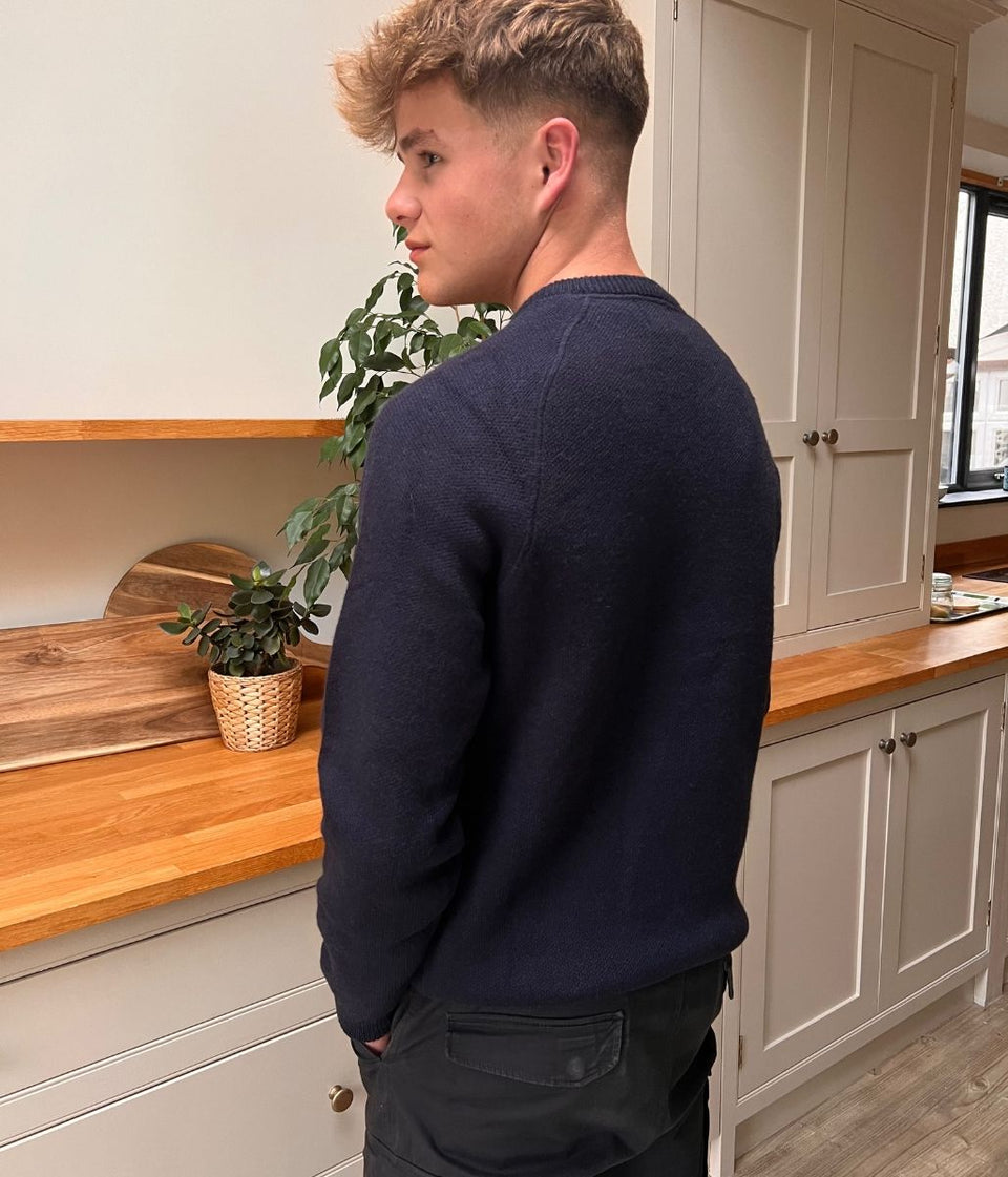 Navy Men's Wool Blend Crew Neck Jumper