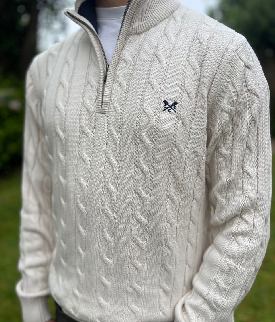 Ecru Mens Oarsman Cotton Half Zip Jumper