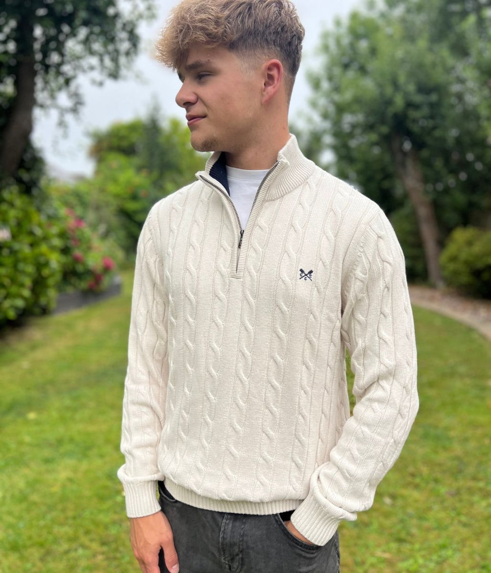 Ecru Mens Oarsman Cotton Half Zip Jumper
