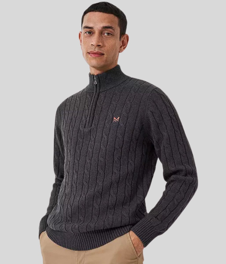 Dark Grey Mens Oarsman Cotton Half Zip Jumper