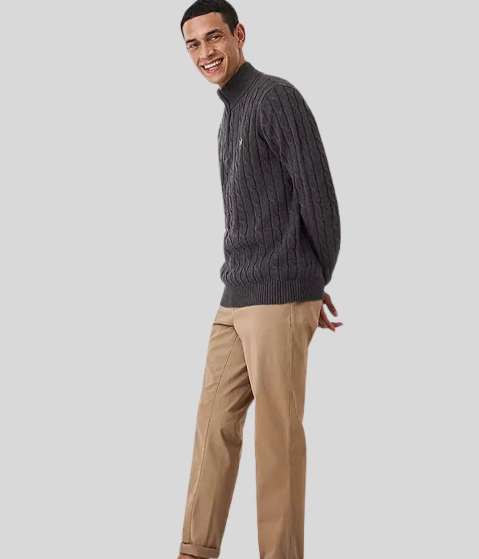 Dark Grey Mens Oarsman Cotton Half Zip Jumper