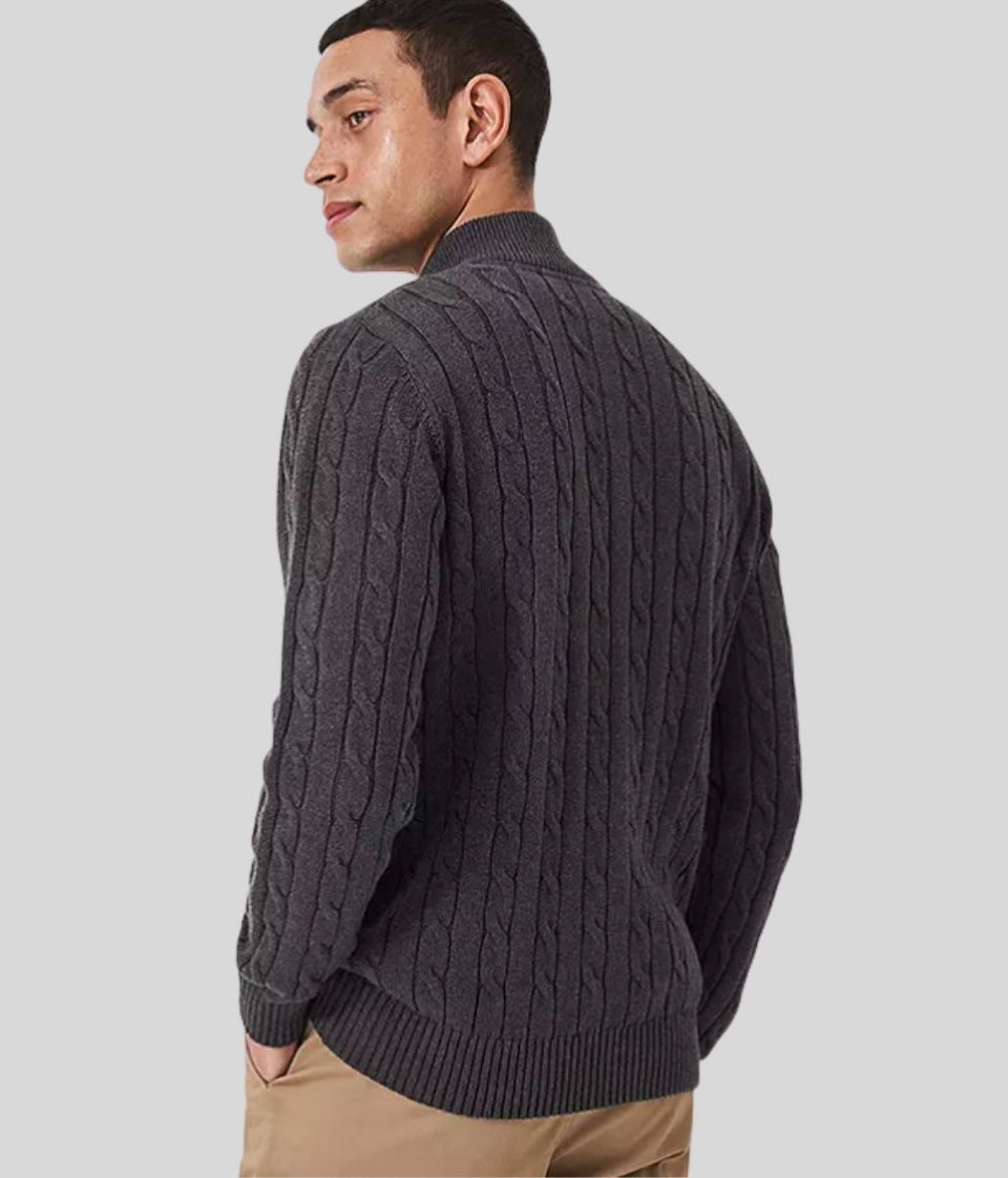 Dark Grey Mens Oarsman Cotton Half Zip Jumper