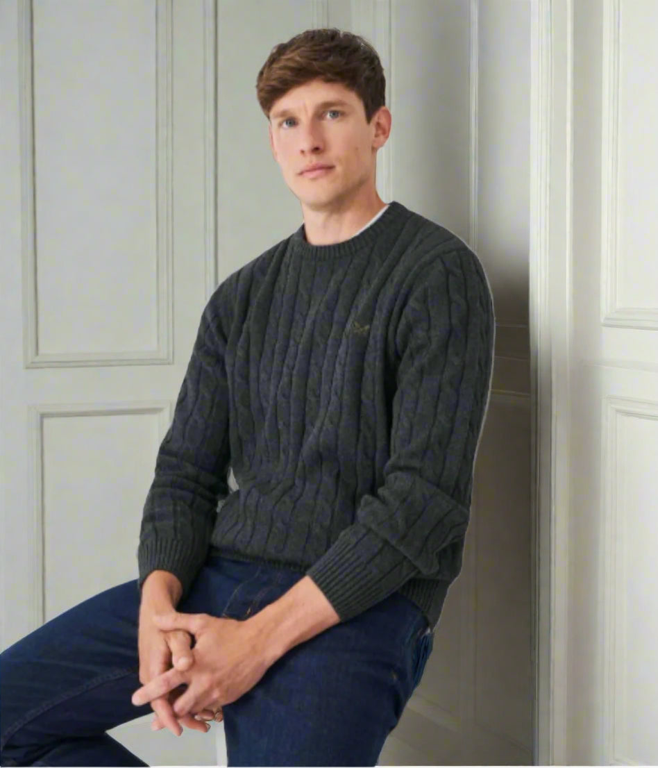 Dark Grey Mens Oarsman Cable Jumper