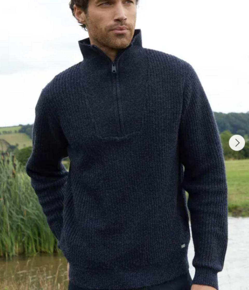 Mens Warm Navy Blue Threadbare Barnhill Knitted Jumper