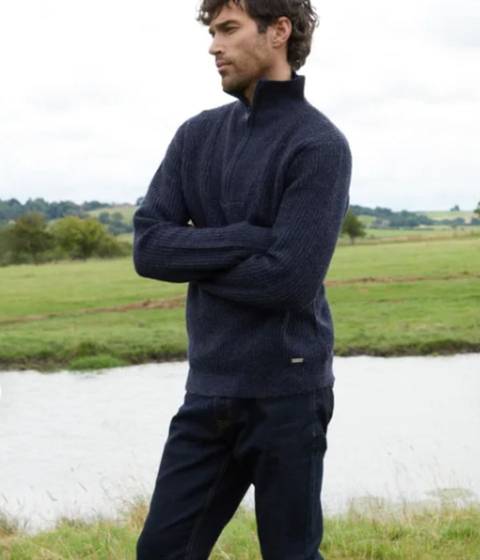 Mens Warm Navy Blue Threadbare Barnhill Knitted Jumper