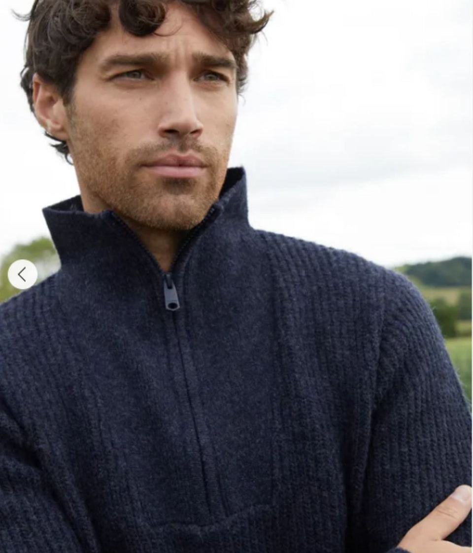 Mens Warm Navy Blue Threadbare Barnhill Knitted Jumper