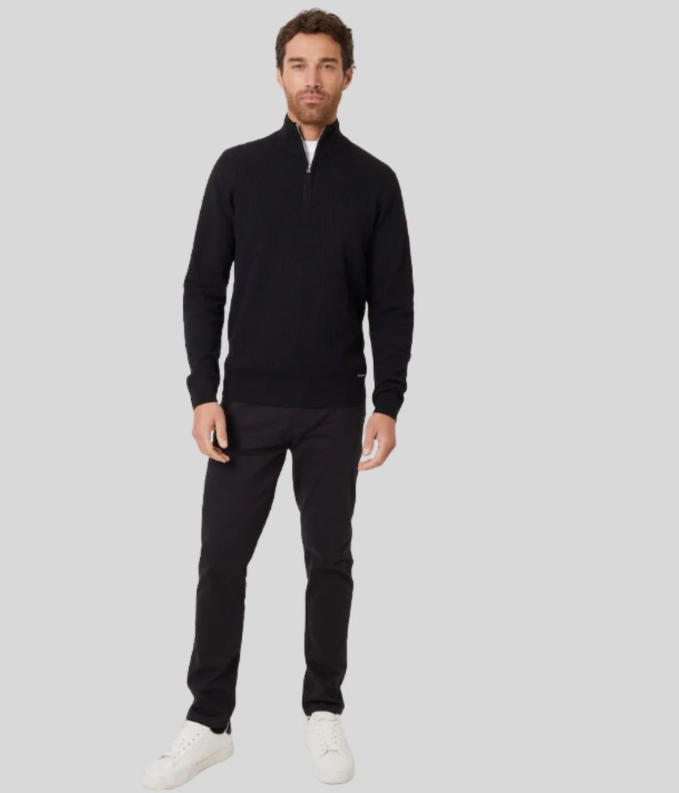 Threadbare Mens Black Whitney Quarter Zip Jumper