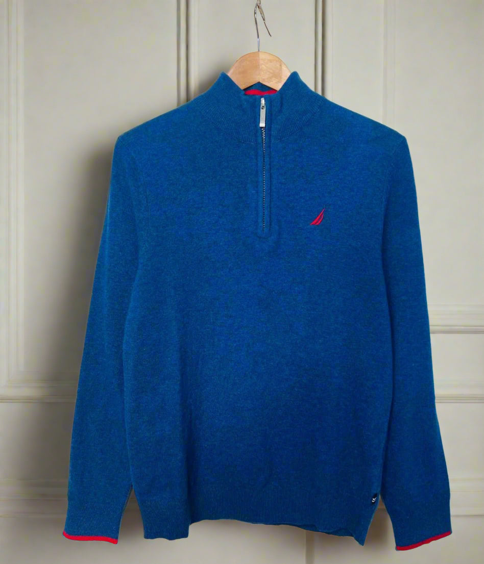 Blue Mens Lambswool Rich 1/4 Zip Jumper